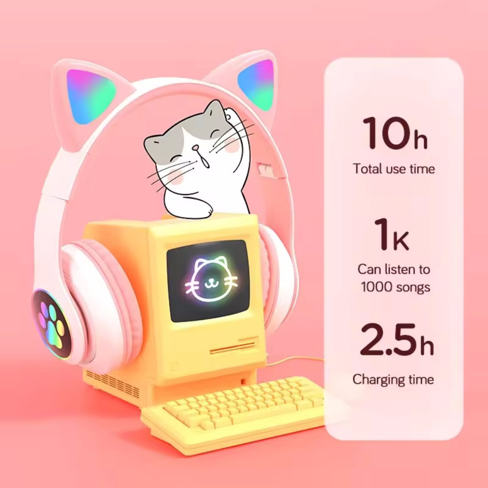 Casque Bluetooth sans fil plia - Cat Ear Bluetooth Headset Led avis et prix