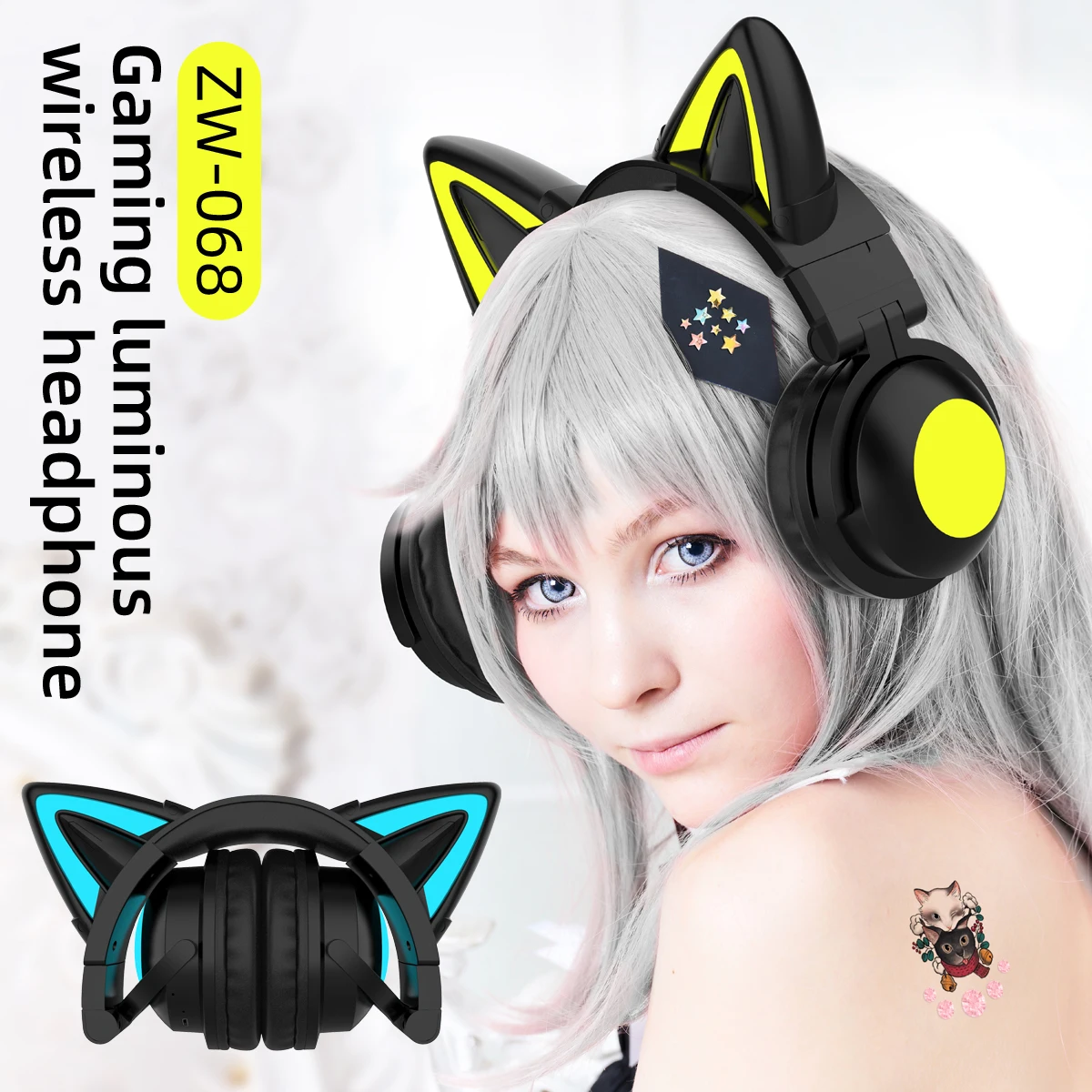 ZW068 Bluetooth casque lumière - Cat Ear Bluetooth Headset Led avis et prix